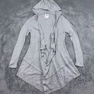 Wild Blue Sadie Robertson Gray Lace Trim Hooded Open Cardigan Small